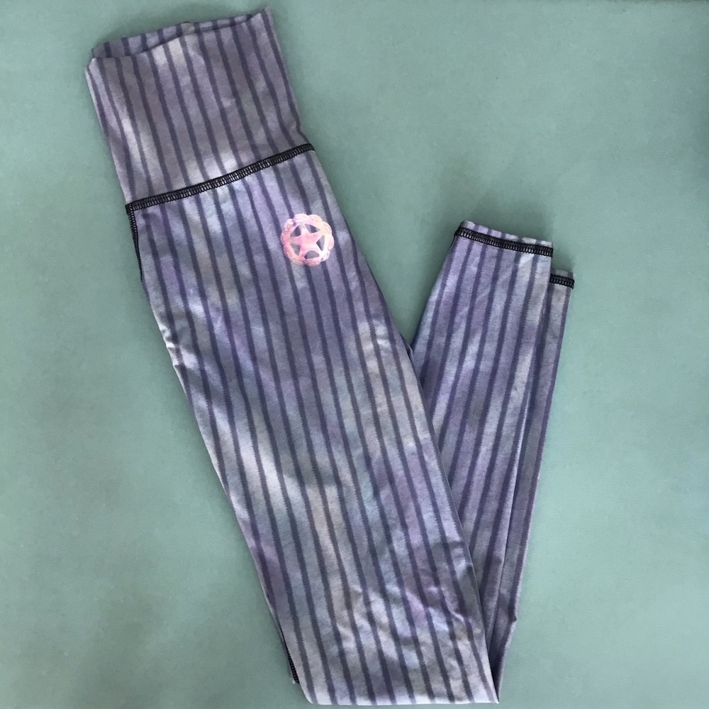 teeki striped purple leggings + stars SIZE:SMALL